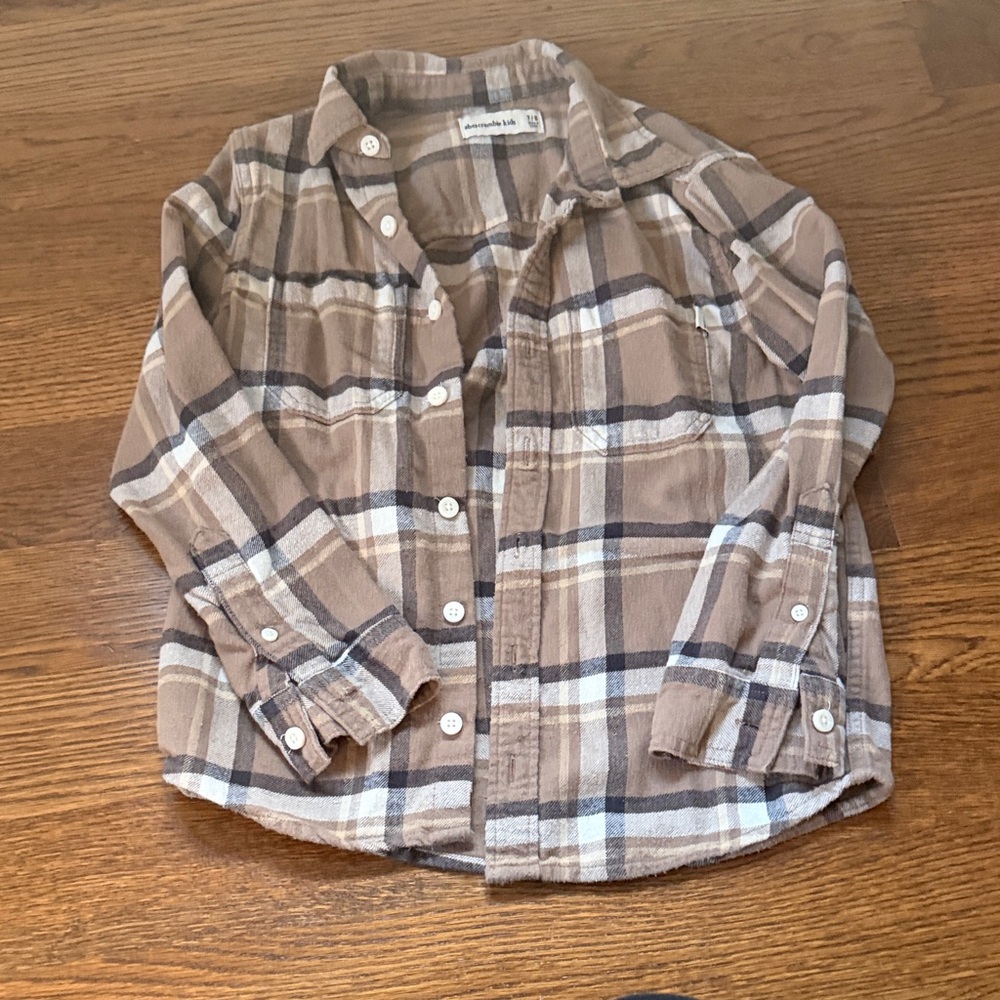 abercrombie kids Tan and White Plaid Button-Down Shirt